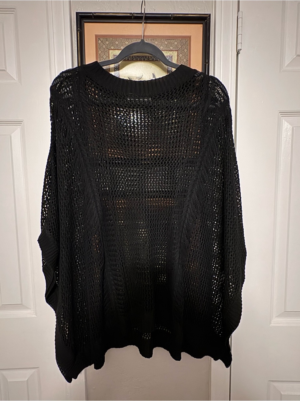 Sz Lg Oversized scoop Neck Casual Crochet Knit Coverlet Pullover Top